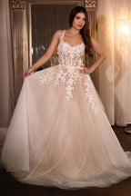 Lace A-Line Wedding Gown With Layered Tulle Skirt-2