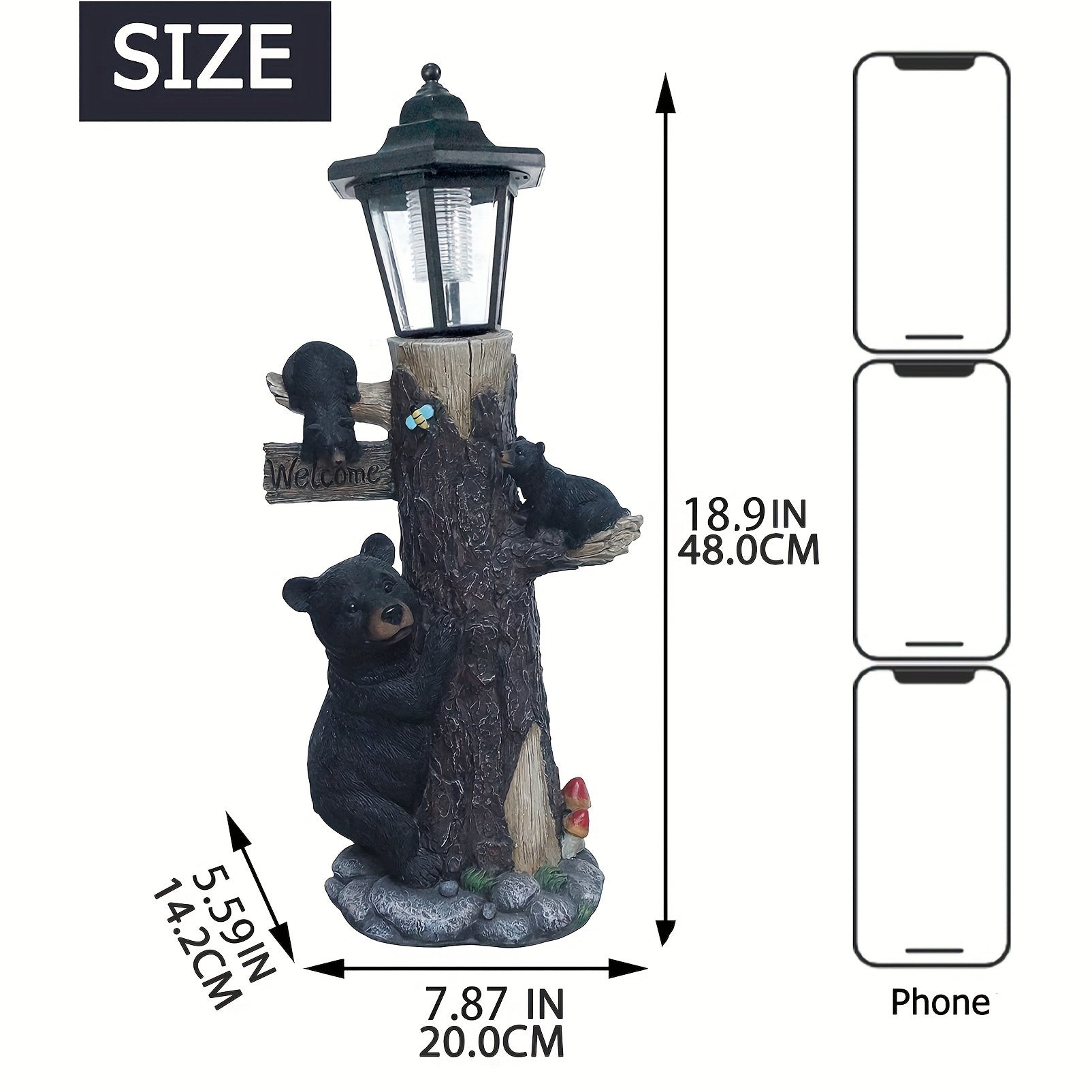 NNETM Solar Resin Bear Statue with LED Lights-2