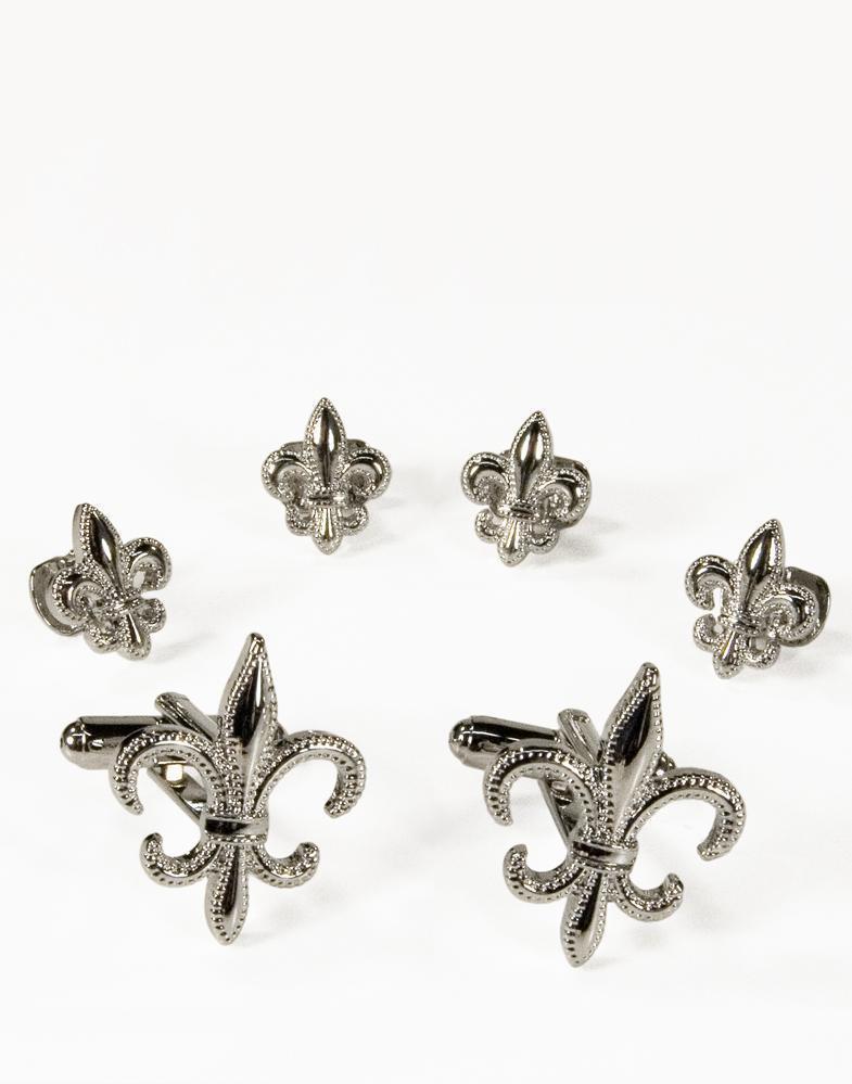 Fleur de Lis Gold or Silver Studs and Cufflinks Set-1