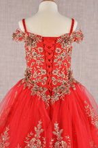 Embroidery Embellished Glitter Mesh A-Line Kids Dress-3