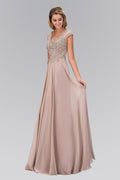 V-Neck Chiffon Floor Length Dress with Jewel Embellished Bodice-3