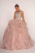 Beads and Sequin Embellished Bodice Boat Neck Ball Gown-0