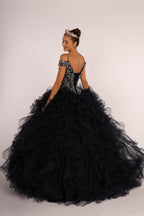 Jewel Embellished Cut-Away Shoulder Ruffle Skirt Quinceanera Dress-1
