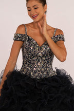 Jewel Embellished Cut-Away Shoulder Ruffle Skirt Quinceanera Dress-3