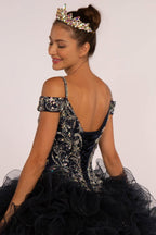 Jewel Embellished Cut-Away Shoulder Ruffle Skirt Quinceanera Dress-2