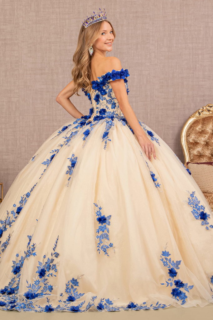 3-D Flower Embroidery Off Shoulder Mesh Quinceanera Gown-2