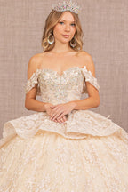 Jewel 3-D Butterfly Applique Off Shoulder Mesh Quinceanera Gown-1