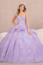 Jewel 3-D Butterfly Applique Off Shoulder Mesh Quinceanera Gown-5