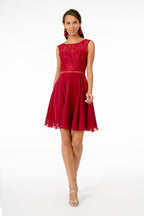 Lace Embellished Bodice Chiffon Short Dress-5