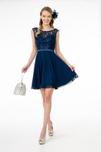 Lace Embellished Bodice Chiffon Short Dress-6