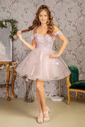 Butterfly Applique Sequin Mesh Babydoll Dress w/ Sheer Straps-0