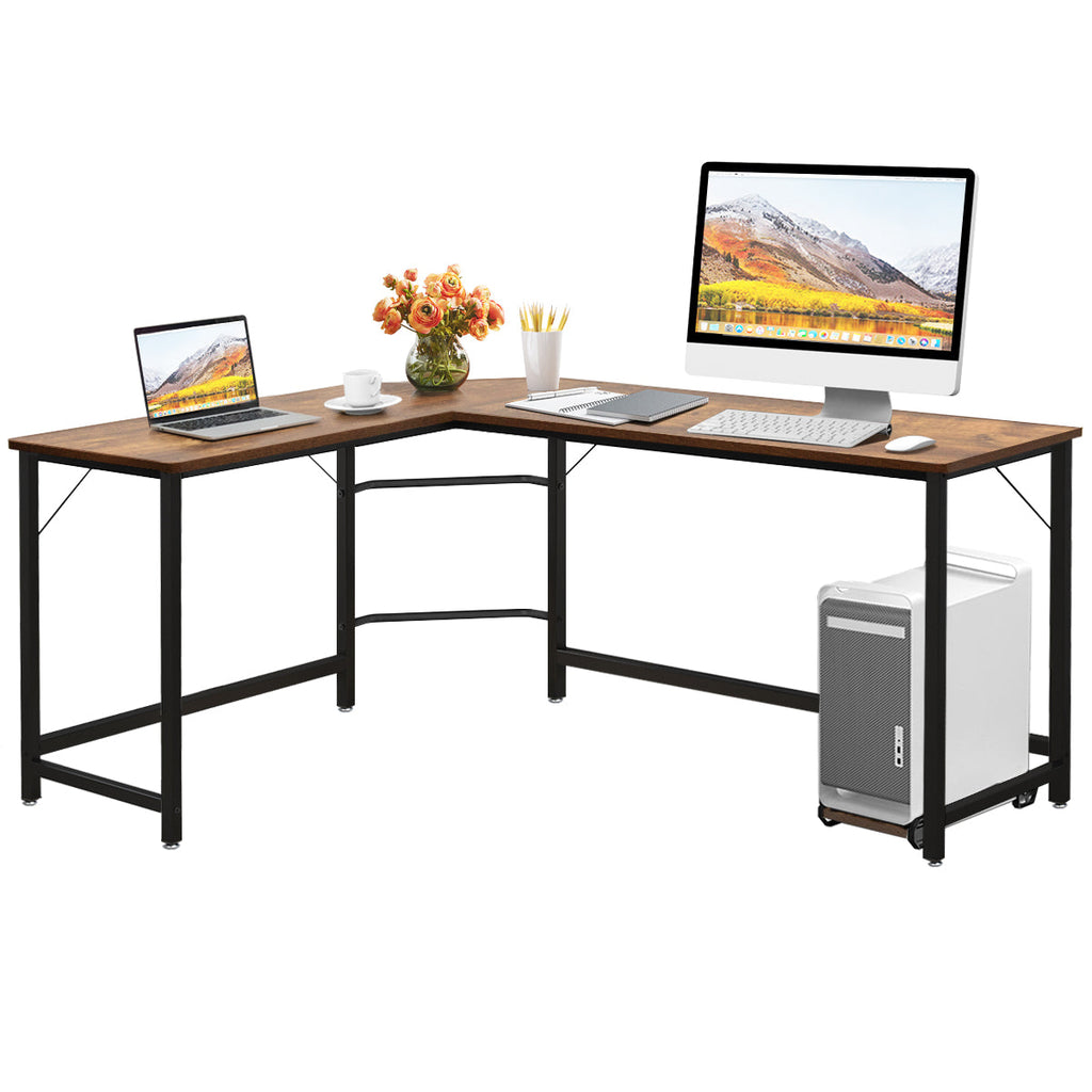 NNECW Wood L-Shaped Computer Desk with Adjustable Foot Pad
