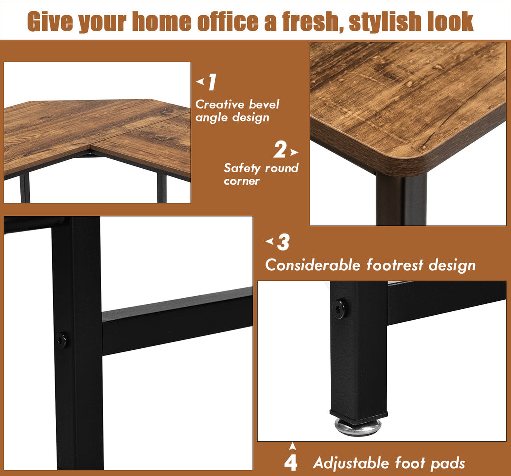 NNECW Wood L-Shaped Computer Desk with Adjustable Foot Pad