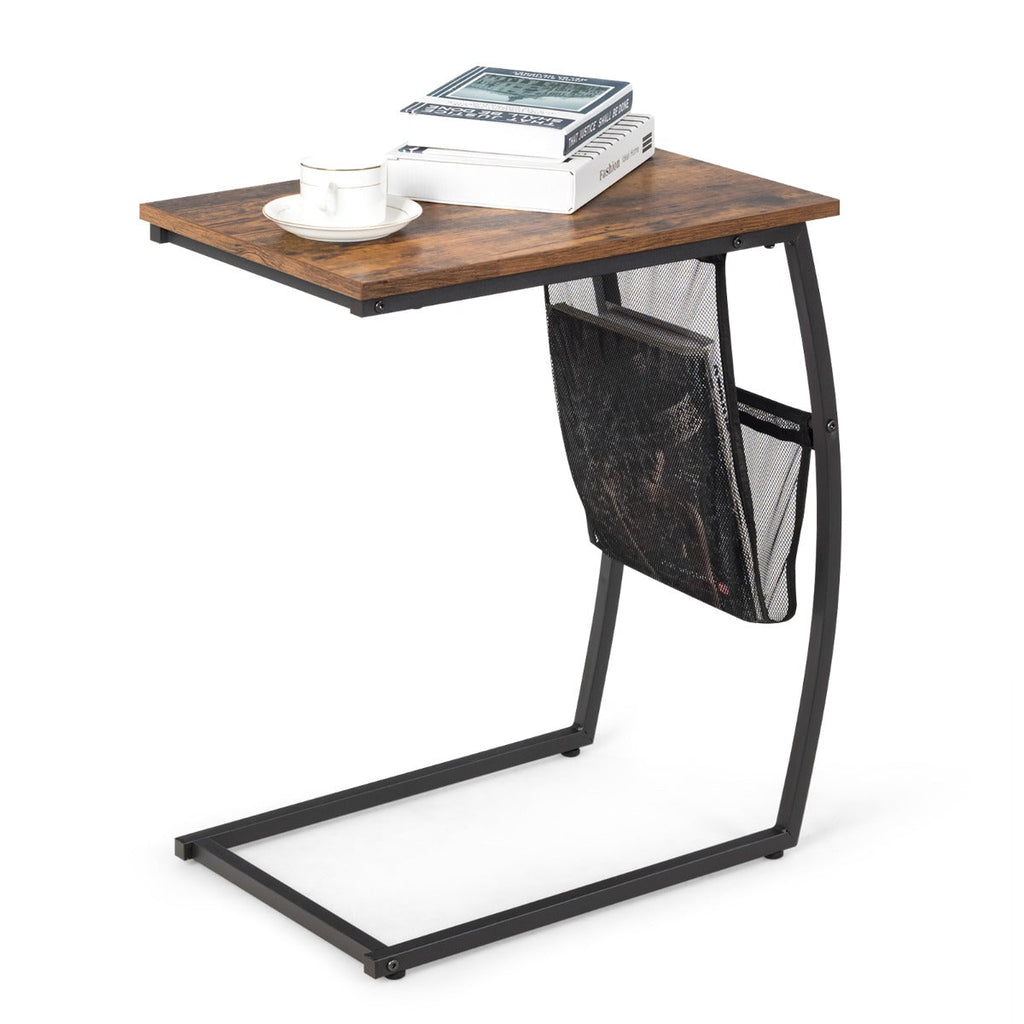 NNECW C-shaped End Table with Side Pocket for Living Room, Bedroom