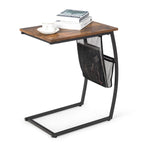 NNECW C-shaped End Table with Side Pocket for Living Room, Bedroom