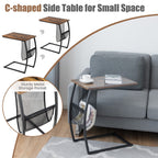 NNECW C-shaped End Table with Side Pocket for Living Room, Bedroom