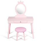 NNECW Vanity Makeup Table Set with Real Mirror for Little Girls Pink