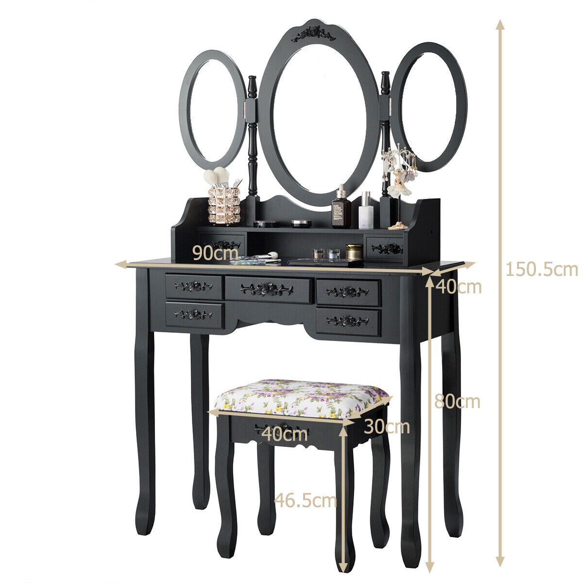 NNECW Dressing Table Set with Makeup Desk & Stool