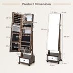 NNECW 159 CM Lockable Jewelry Organizer with 3-Color LED Lights-Brown