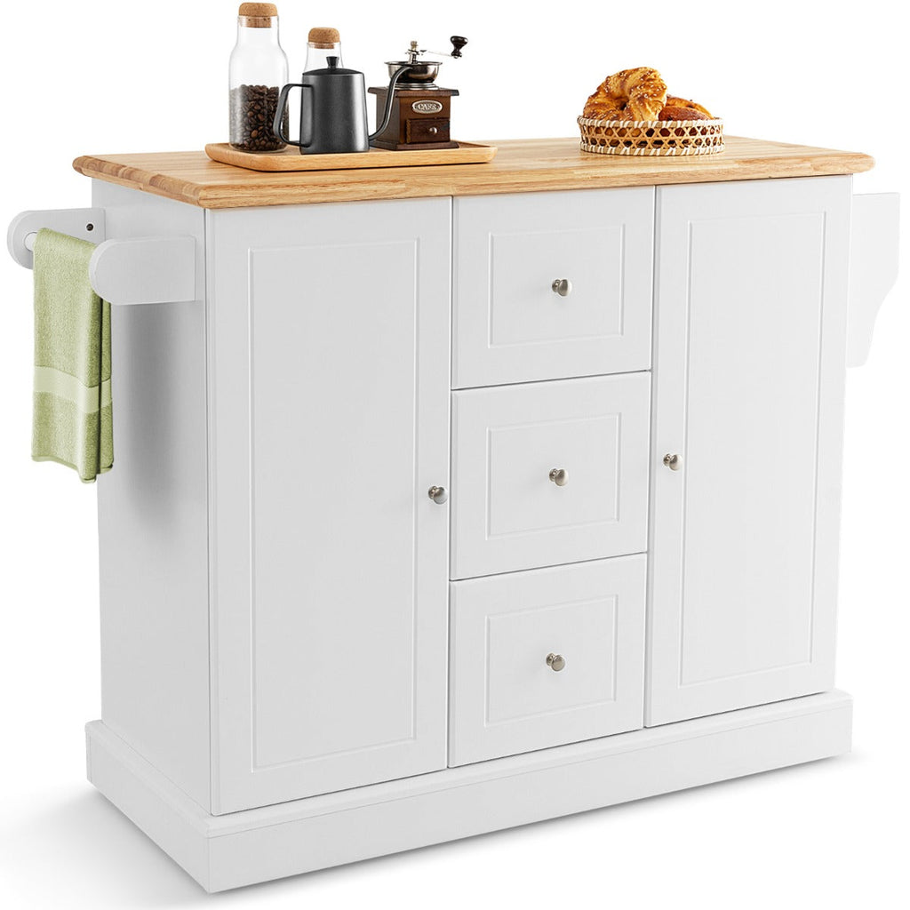 NNECW Large Mobile Kitchen Island Cart with Adjustable Shelves for Kitchen/Dinning Room-White