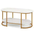 NNECW Modern 2-Tier White Marble Coffee Table with Open Shelf