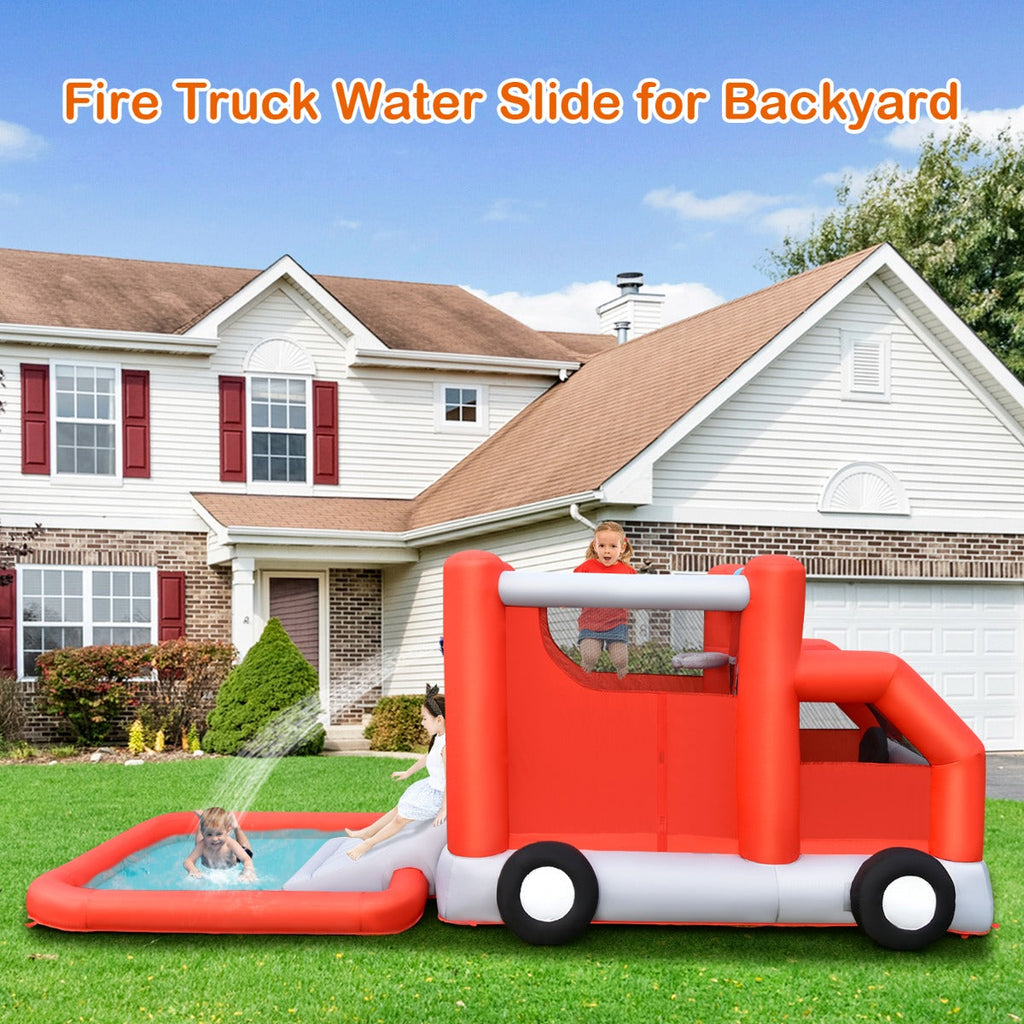 NNECW Firefighting-Themed Kids Water Slide with Splash Pool without Blower-0