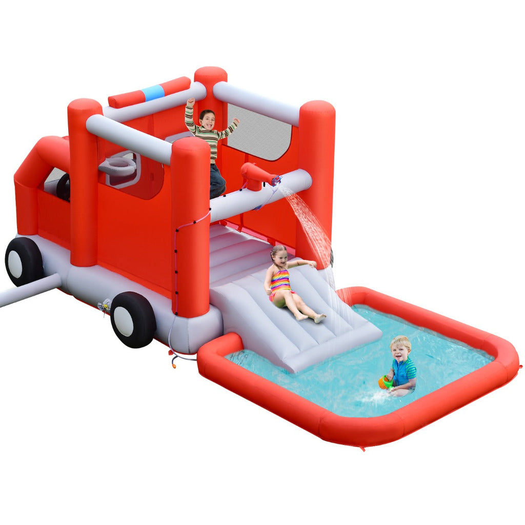NNECW Firefighting-Themed Kids Water Slide with Splash Pool without Blower-1