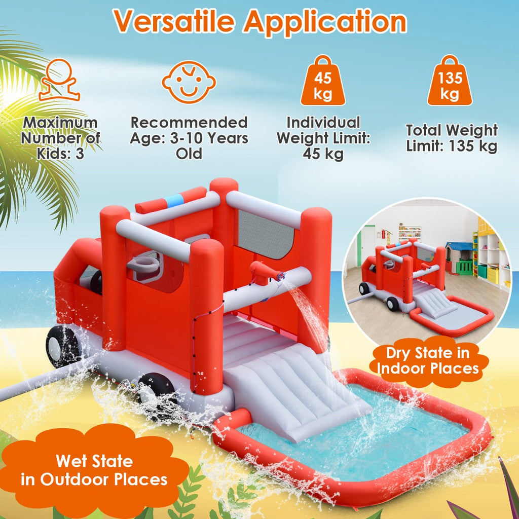 NNECW Firefighting-Themed Kids Water Slide with Splash Pool without Blower-2