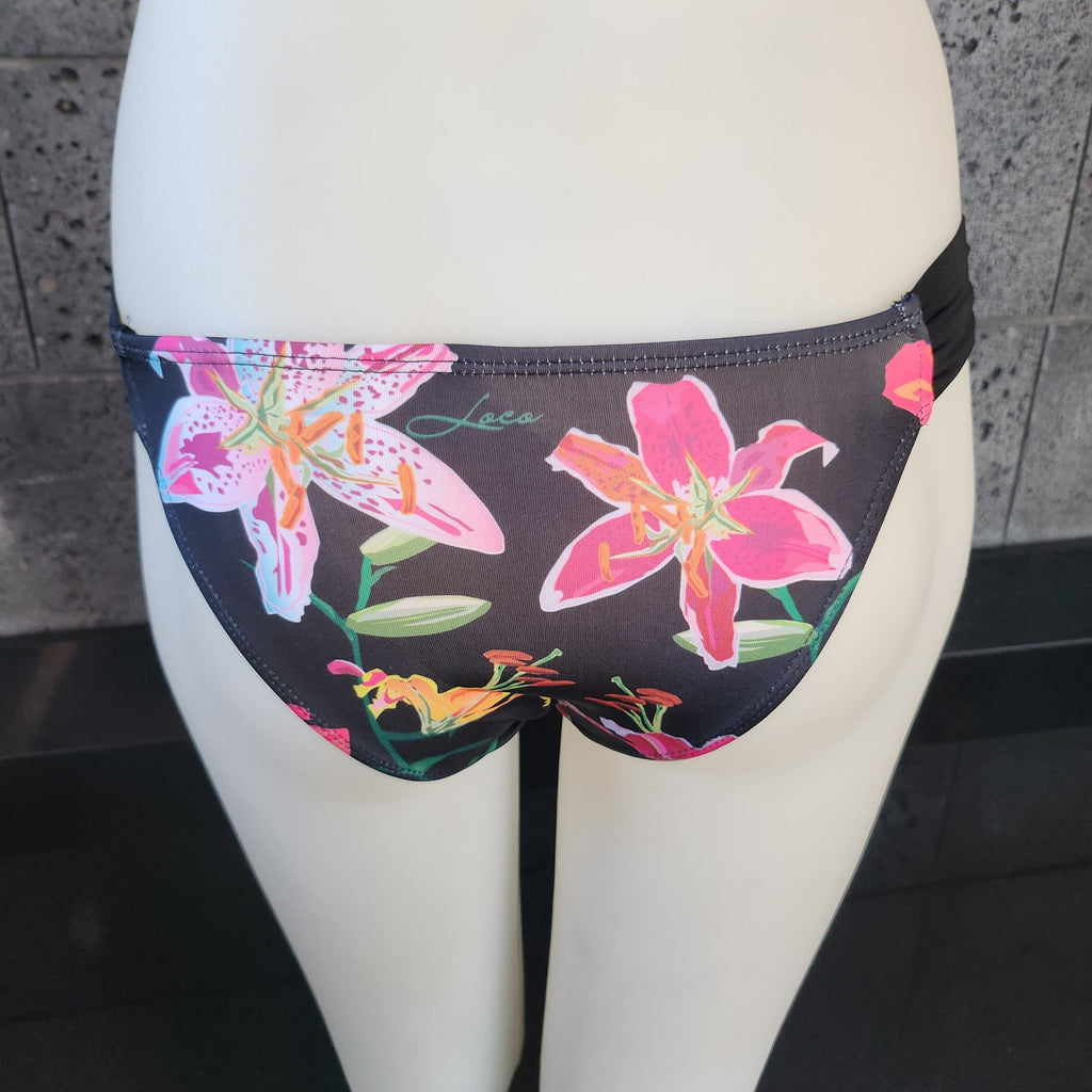 Loco Boutique Woman's Tropical Orchid Side Ruched Bikini Bottom