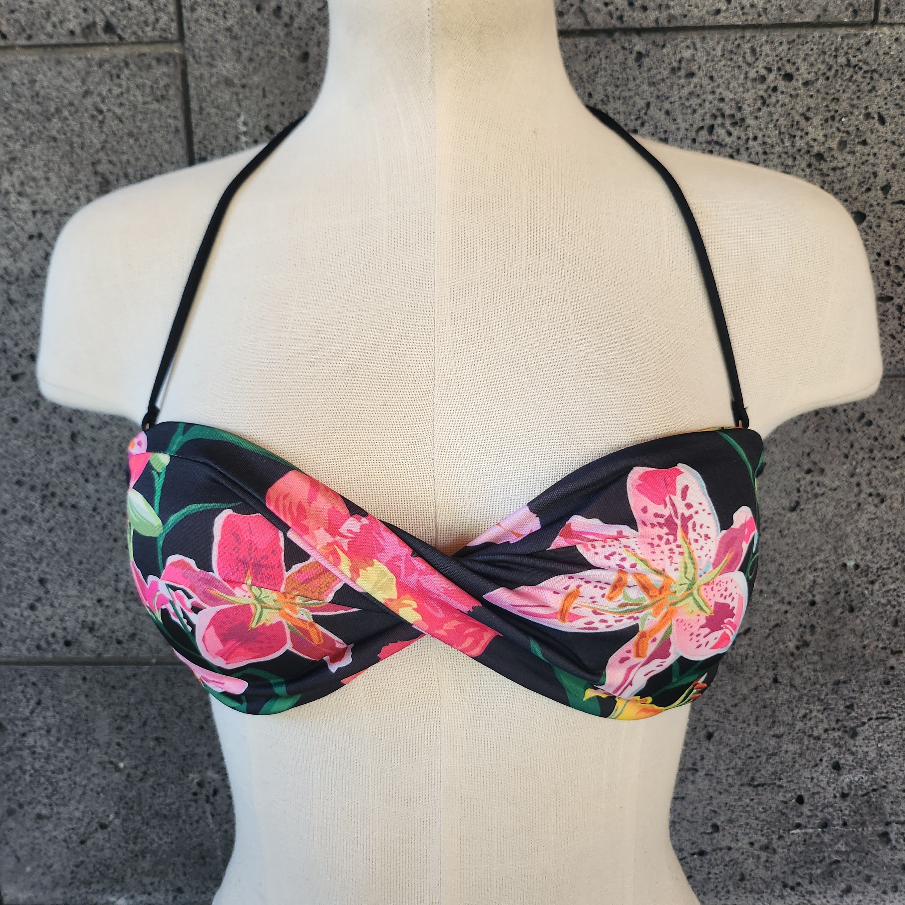 Loco Boutique Woman's Tropical Orchid Twisted Bandeau Bikini Top-0