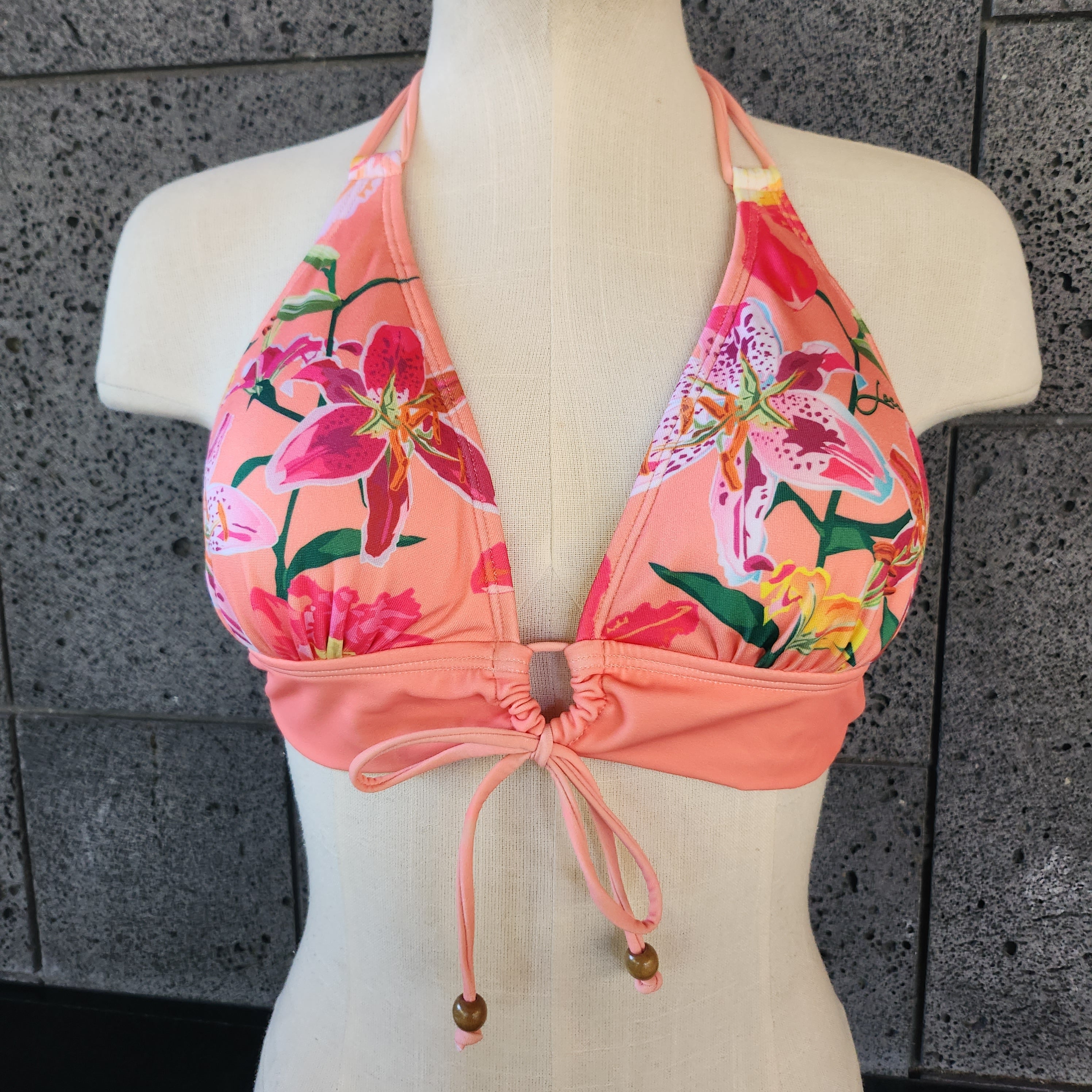 Loco Boutique Woman's Tropical Orchid Keyhole Front Banded Chest Bikini Top-0