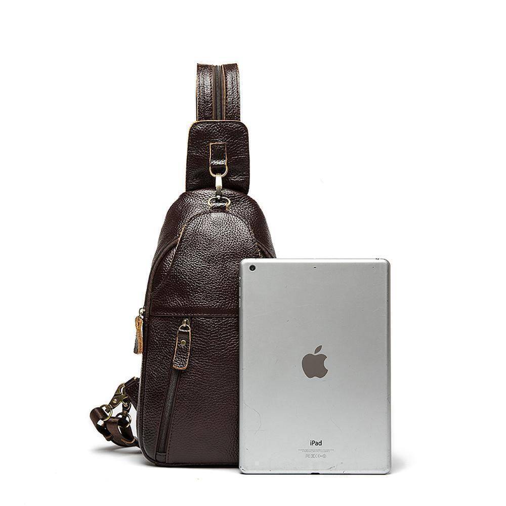 Rossie Viren Men Genuine Leather Business Casual Chest Bags Sling Shoulder Crossbody Bag