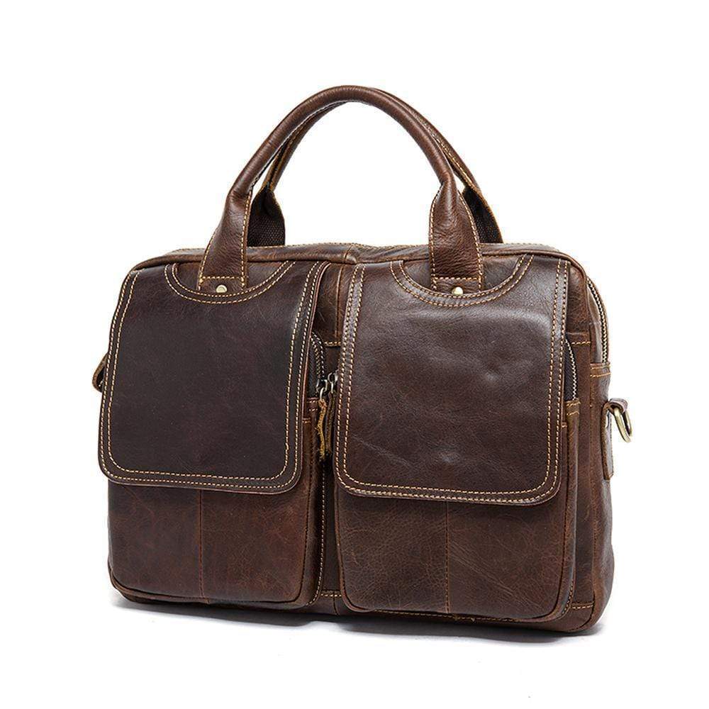 Rossie Viren Men's Briefcase Leather Laptop Bag 14'' Genuine Leather Men Messenger Shoulder Bags Men's Crossbody Handbag-3