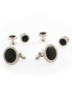 Black Circular Enamel with CZ Border Gold Edge Studs and Cufflinks Set-1