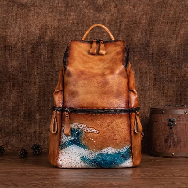 Womens Vintage Leather Large Backpack